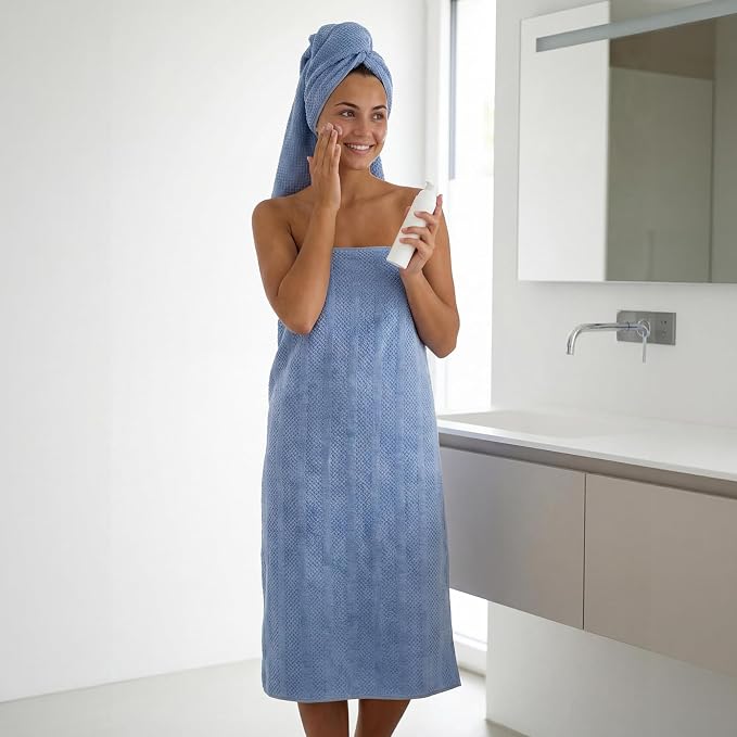 ecolook Microfiber Bath Towels Set of 4, 31 x 63 Inch Extra Large Bath Towel Set, Super Soft & Highly Absorbent, Quick Dry Lightweight Towels for Bathroom, Gym, Spa, Pool & Travel, Blue & Gray