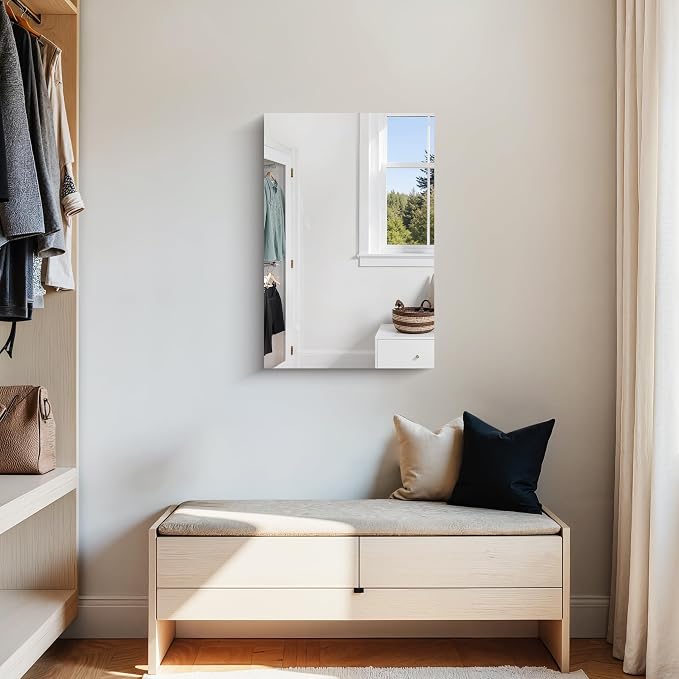 KOCUUY Frameless Mirror, 16"x24" Bathroom Mirror for Over Sink, 16 Inch Unframed Mirrors for Wall Upgraded Shatterproof Design, Modern Decorative for Bedroom, Living Room, Entryway