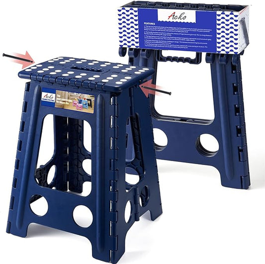 ACKO 17.5" Folding Step Stool, 400 lbs Capacity Foldable Stools, Royal Blue | Portable Heavy Duty Collapsible Foot Stool with Handle for Adults & Kids, Non-Slip, Safety Lock, Kitchen Bathroom Outdoor
