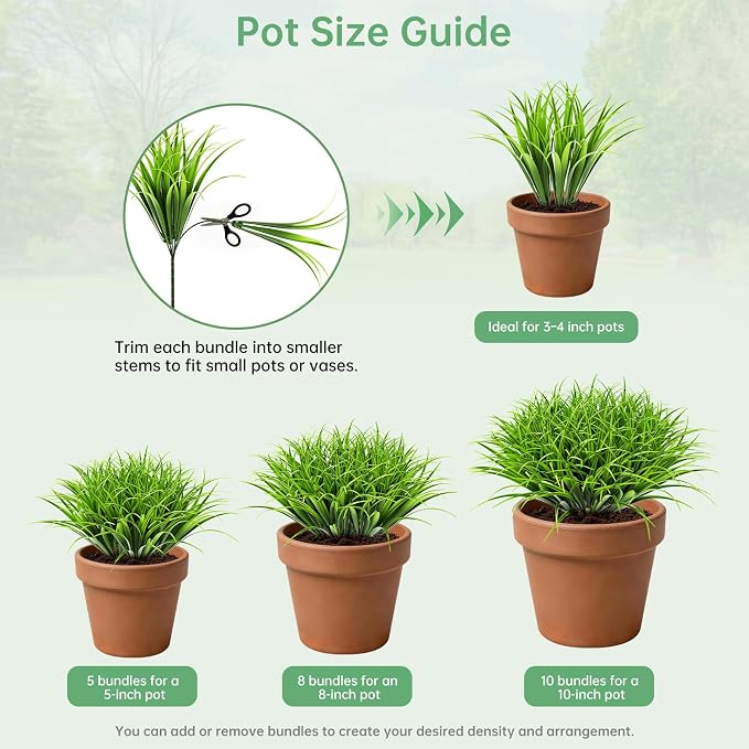 Gipsot 15 Bundles Artificial Plants Faux Monkey Grass UV Resistant No-Fade | Adjustable Height Fake Greenery Indoor & Outdoor Decor for Window Garden Porch Patio Pathway Hanging Planter Front Yard