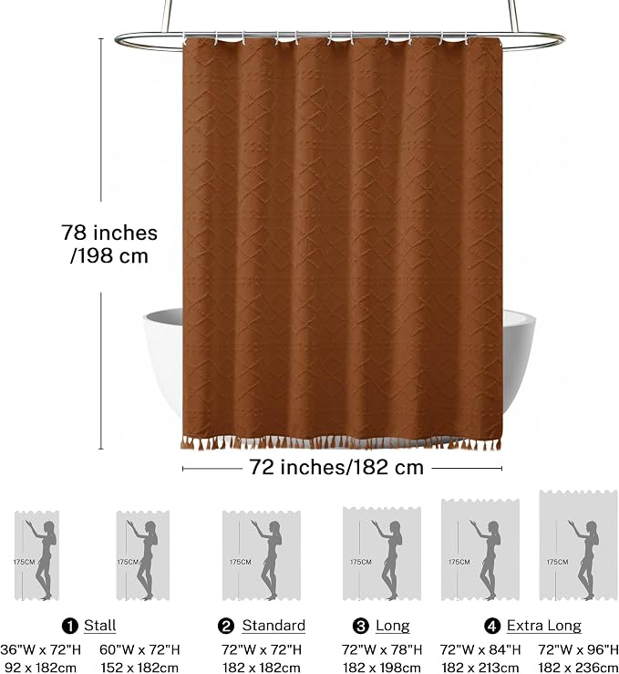 Siiluminisoy Extra Long Shower Curtains Burnt Orange 72 x 78 Inches Tufted Chevron Fabric for Bathroom Vintage Shabby Chic Waterproof Cloth Shower Curtain
