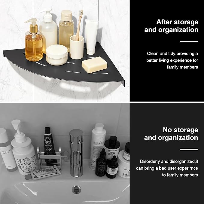 soaez Matte Black Corner Shower Shelf, SUS304 Stainless Steel Bathroom Shower Shelves Prevent Rust Drilling Installation (8", 2Pack)