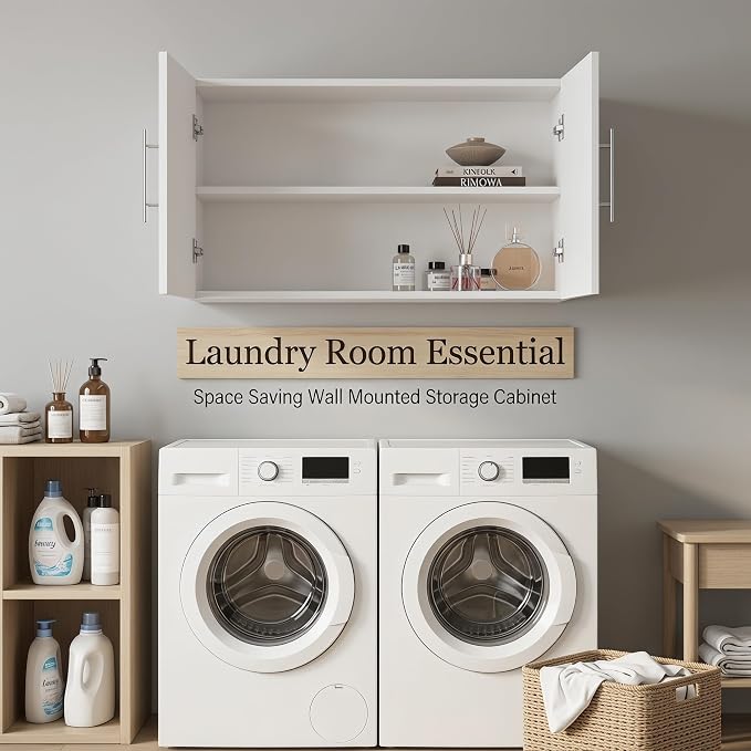 Wall Cabinet Set of 3, 36" W x 12" D x 20" H Wooden Wall Mounted Storage Cabinet, Double Door Cabinet with Soft Close, Metal Handle, Adjustable Shelf,for Kitchen, Garage, Laundry, Bathroom,White