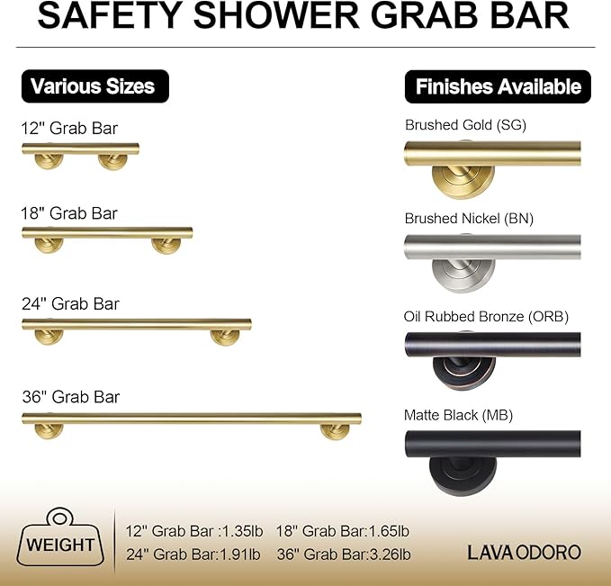 Shower Safety Bar for Seniors Disabled, 1-Pack Shower Grab Bar | Modern Stainless Steel Handicap Grab Bar for Bathtubs and Showers, (Brushed Gold, 1 Pack 18")
