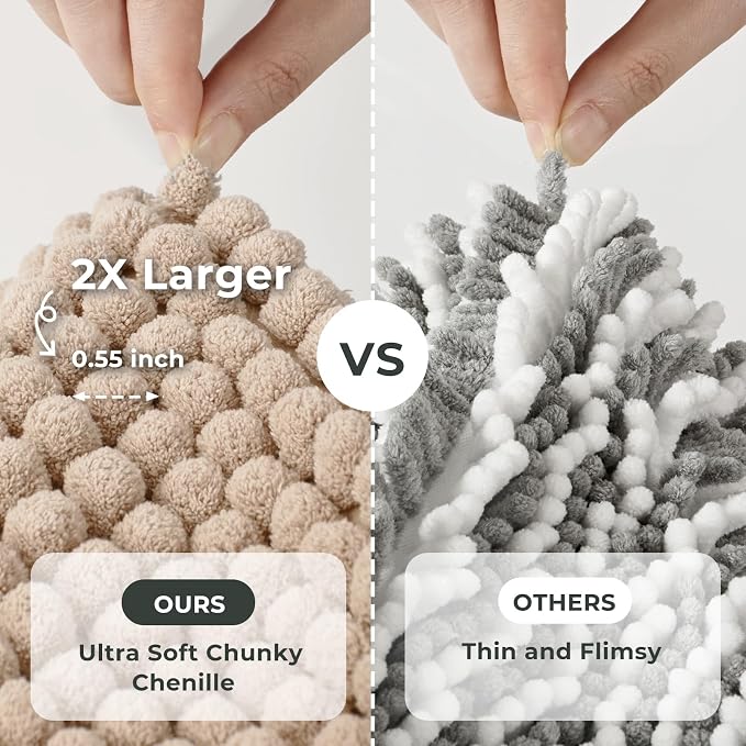 FRESHMINT Thick Chunky Chenille Bathroom Rug, Beige, 17"x24" | Non-Slip Backing, Water Absorbent Surface, Machine Washable Care, Cushioned Comfort, Bathroom Floor Use