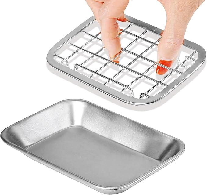 SheeChung Soap Dish for Bathroom Kitchen, Stainless Steel Soap Holder Tray | 1 Pack Silver, Metal Soap Dish with Drainage, for Kitchen Sink Counter to Store Bar Soap Sponges Scrubbers, Rust Resistant
