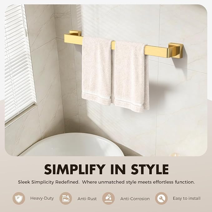 5-Pieces Gold Bathroom Accessories Set, 24 Inch Towel Bar Set | Stainless Steel, Towel Ring, Toilet Paper Holder, Robe Hooks, Towel Racks for Bathroom Wall Mounted, Bathroom Hardware Set