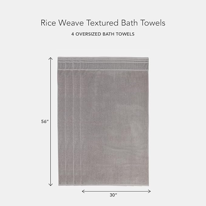 Texere 100% Organic Cotton Rice Weave Jacquard 700 GSM Luxury Bath Towel Sets - Ultra Soft and Absorbent Hotel and Spa Quality (Rice Weave, Cathedral Gray, 4 Bath Towels)