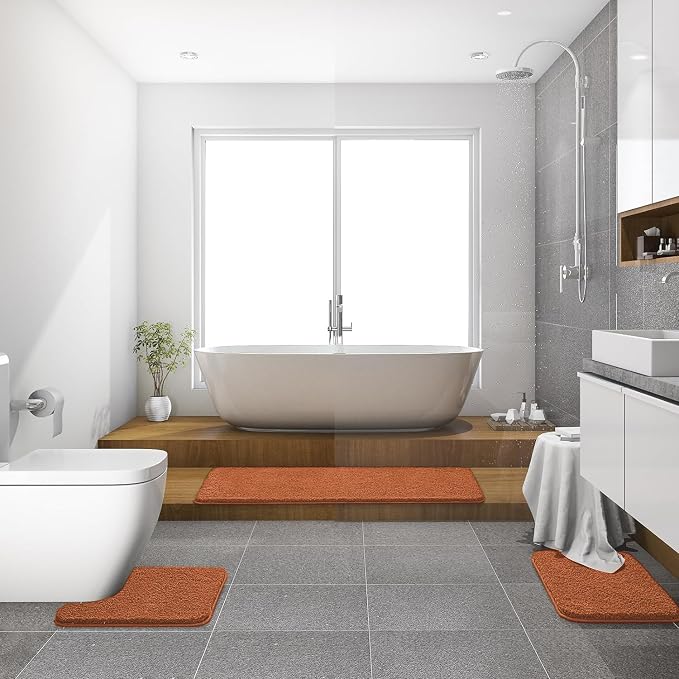 MIULEE Fall Burnt Orange Bathroom Runner Rug Soft Microfiber Bath Mat 16x60 | Absorbent, Non Slip, Quick Dry, Fluffy Bath Rugs for Bathroom Floor Tub Showers, Machine Washable