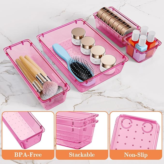SpaceHacks 25 PCS Plastic Drawer Organizer, 4-Size Versatile Organizer Trays & storage Bins