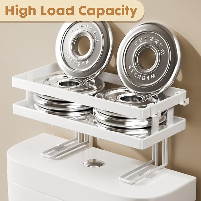 ShellKingdom Over the Toilet Storage Shelf, Toilet Paper Holder Stand Rack | Punch-Free Bathroom Storage Rack with 2 Hooks, Small Space Organizers for Bathroom, Home, White