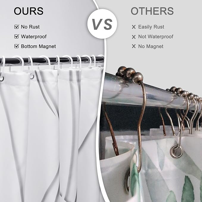 Striped Shower Curtain for Bathroom, Grey Shadow, 60" W x 72" L | with Hooks, Modern Hotel Style, Water Repellent, Washable, Weighted Hem