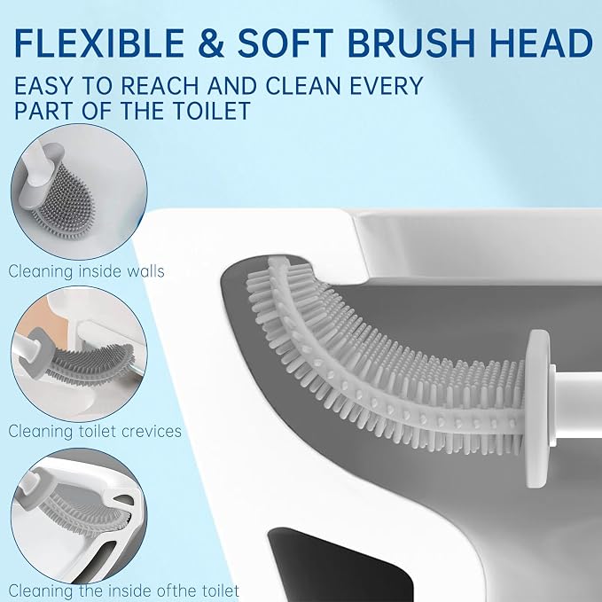 RV Toilet Brush, Grey Toilet Brush Silicone Won't Damage Toilets, Wall Mounted Toilet Brush-Anti-Roll, Anti-Drip Design, Suitable for RV Travel Trailers and Campers, Made by RVers for RVers