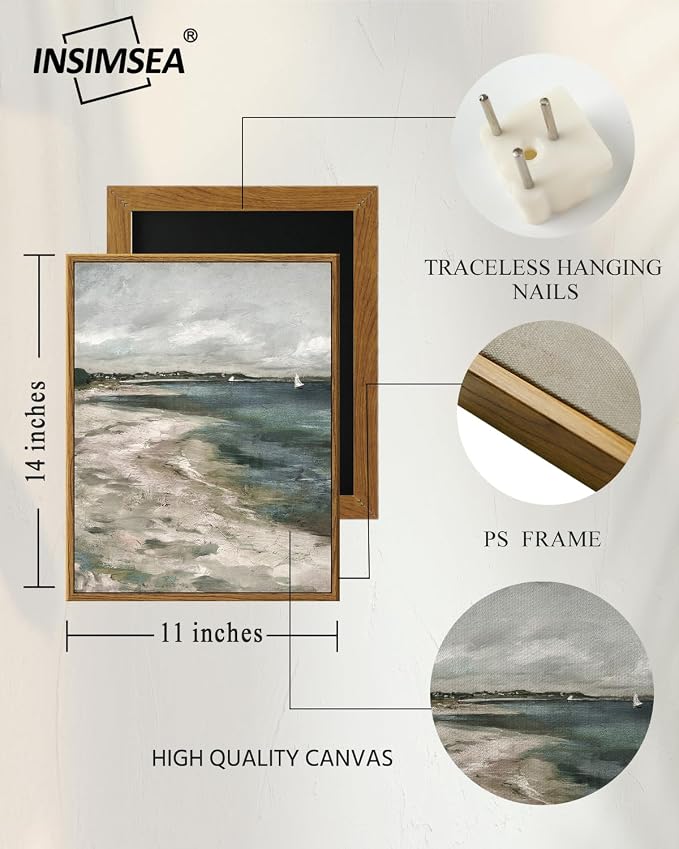InSimSea Framed Canvas Prints Art Vintage Decor, Coastal Wall Art Living Room, Storm Clouds Vintage Coastal Wall Bathroom Pictures, Traditional Scenic Pictures for Bedroom Office Decor, 11"x14"