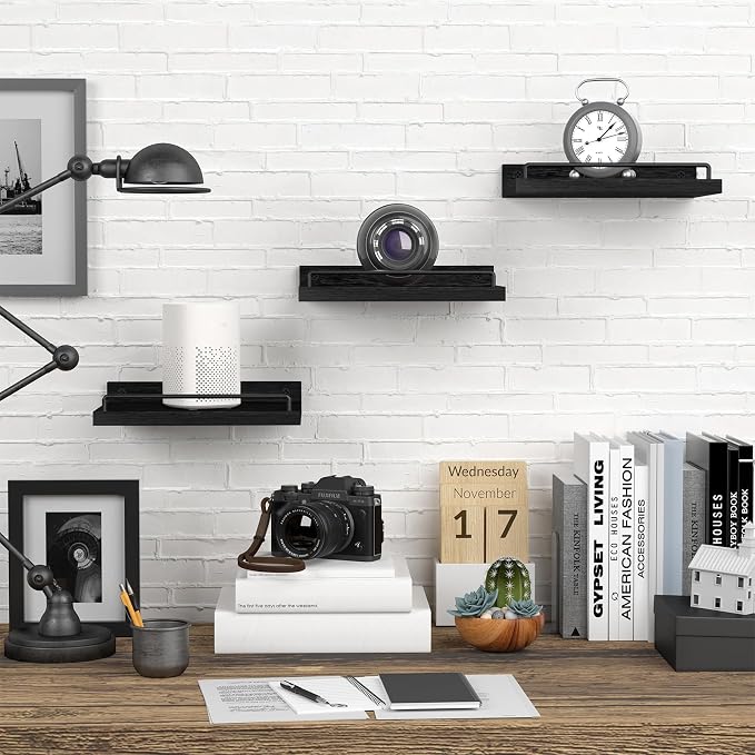 RYOFOBETTO Small Floating Shelf, 6X9 Inches Farmhouse Wall Shelves for Living Room, Bedroom, Picture Frames, Plants, Kitchen, Set of 3 (Black)