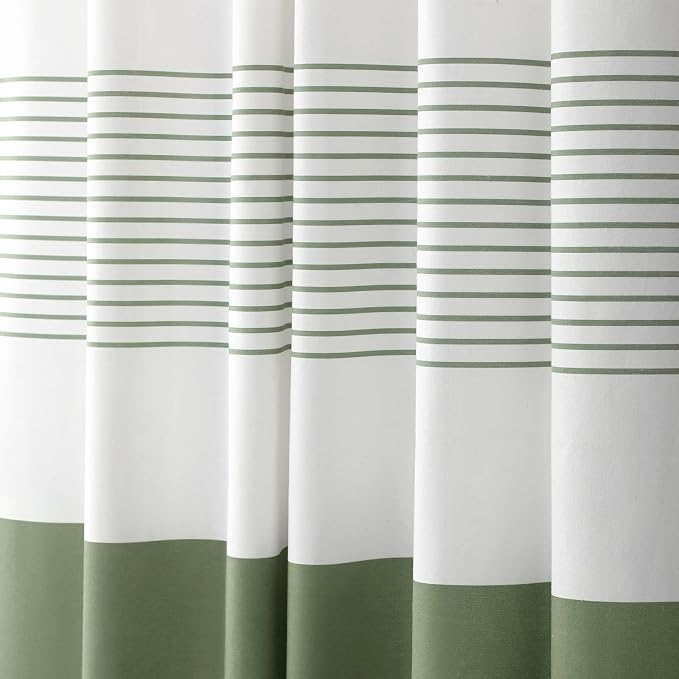 Sage Green Boho Cotton Striped Shower Curtain with Tassel 72"W X 78"L | Long Boho Farmhouse Shower Curtains for Bathroom with Soft Cotton Feel