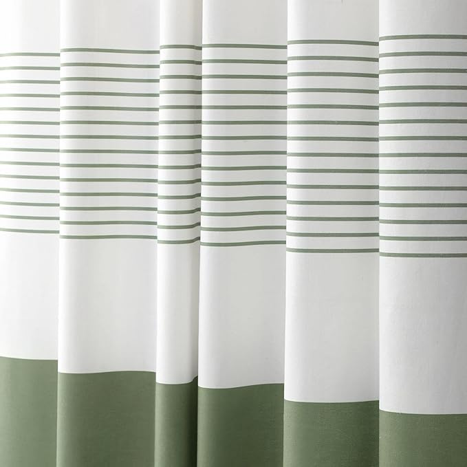 Sage Green Boho Cotton Striped Shower Curtain with Tassel 72"W X 72"L | Boho Farmhouse Shower Curtains for Bathroom with Soft Cotton Feel