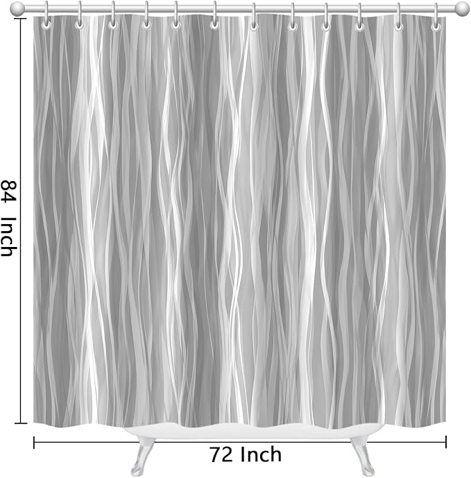 Moonslim Grey Ombre Shower Curtain, Modern Wavy Abstract Gray Striped Line Bathroom Curtain, Waterproof Fabric Bath Decor, 72 x 84 Inch