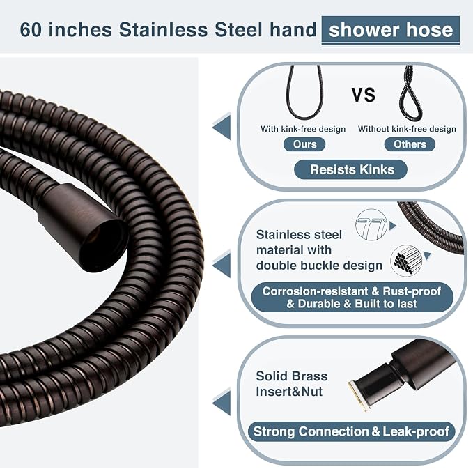 BRIGHT SHOWERS Rain Shower Heads System - 9 Inch Rainfall Shower Head and Handheld Shower Head with Height Adjustable Holder, Solid Brass Rail and 60" Long Stainless Steel Hose, Oil-Rubbed Bronze