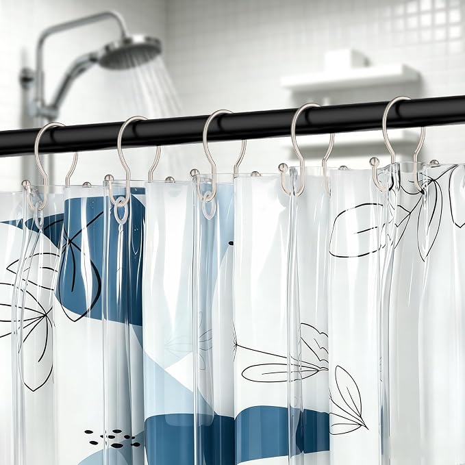 OEH Shower Curtain Hooks, 12 Pcs Minimalist Shower Curtain Rings, Metal Shower Curtain Hangers, Double Hook Shower Curtain Hooks Rust Proof, Glide Smoothly Shower Hooks for Shower Curtain Rod, Nickel