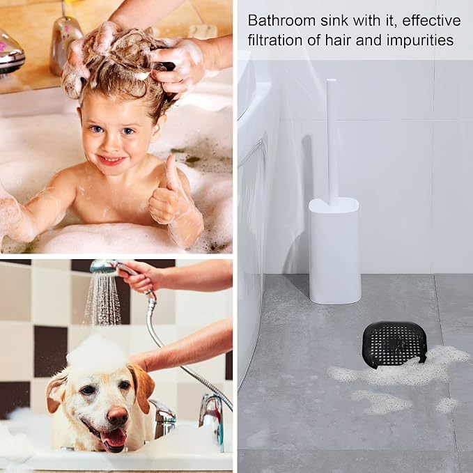 4 Pieces Shower Drain Hair Catcher Bathtub Stopper Home Drain Protectors Drain Cover with Sucker Water Trap Sink Cover for Bathroom Bathtub and Kitchen (Black)