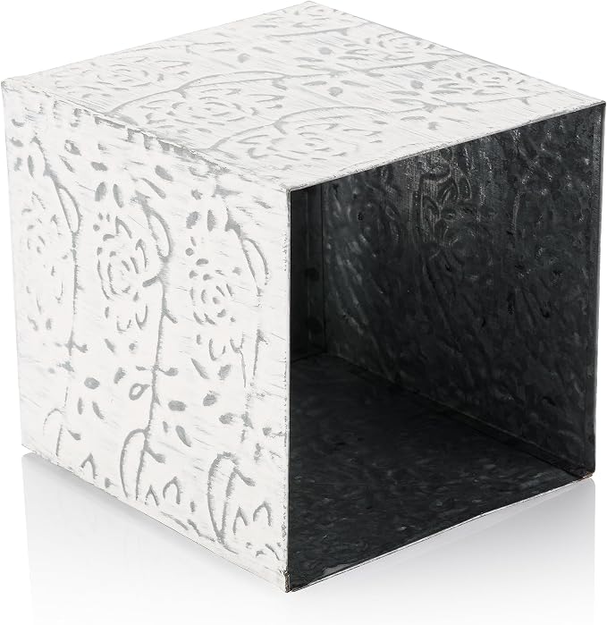 Country Chic Modern Farmhouse Tissue Box Holder, Decorative Metal Tissue Cover, Rustic Square White Style