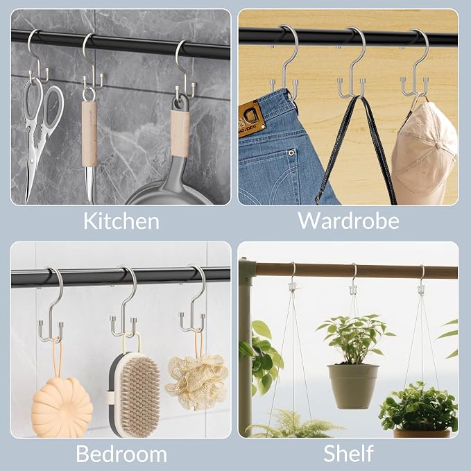 OEH Shower Curtain Hooks, 12 Pcs Shower Curtain Rings, Durable Shower Curtain Hooks Rust Proof, Shower Rings for Curtain, Free Sliding Anti-Drop Double Shower Hooks for Shower Curtain, Matte Nickel