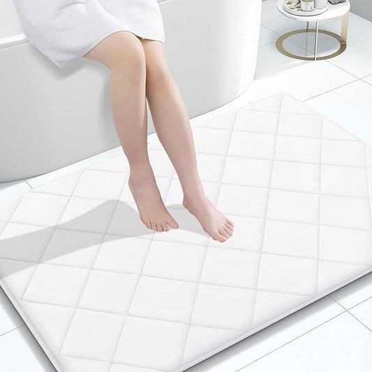 OLANLY Memory Foam Bath Mat 47x32, Ultra Soft and Absorbent Bathroom Rugs | White, Quick Dry, Machine Washable Shower Bath Rugs, Comfortable Bath Carpet for Bathroom Floor, Tub and Shower