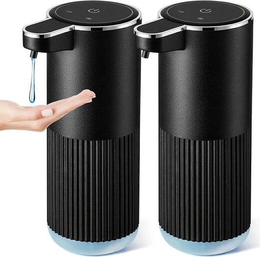 RYTOXILO Automatic Soap Dispenser, 2 Pack Black Touchless Liquid Soap Dispenser for Bathroom, 13.5 Fl Oz Plastic Electric Auto Dish Soap Dispensers Wall Mount for Kitchen with Adjustable Volume