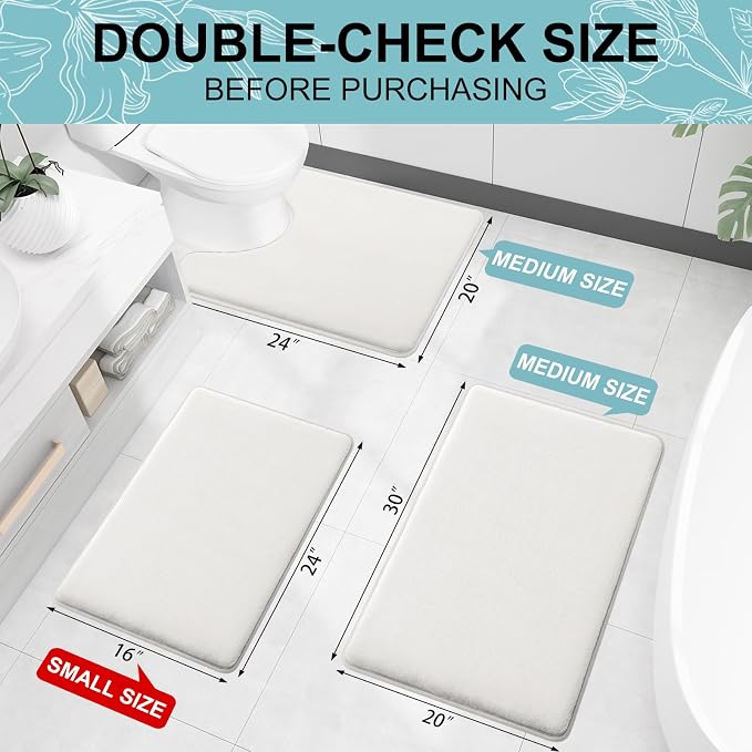 Smiry Memory Foam Bath Mat 47x17, Extra Soft and Absorbent Bathroom Rugs | Ivory White, Quick Dry Machine Washable Non-Slip Bath Mat for Bathroom Floor, Shower and Tub