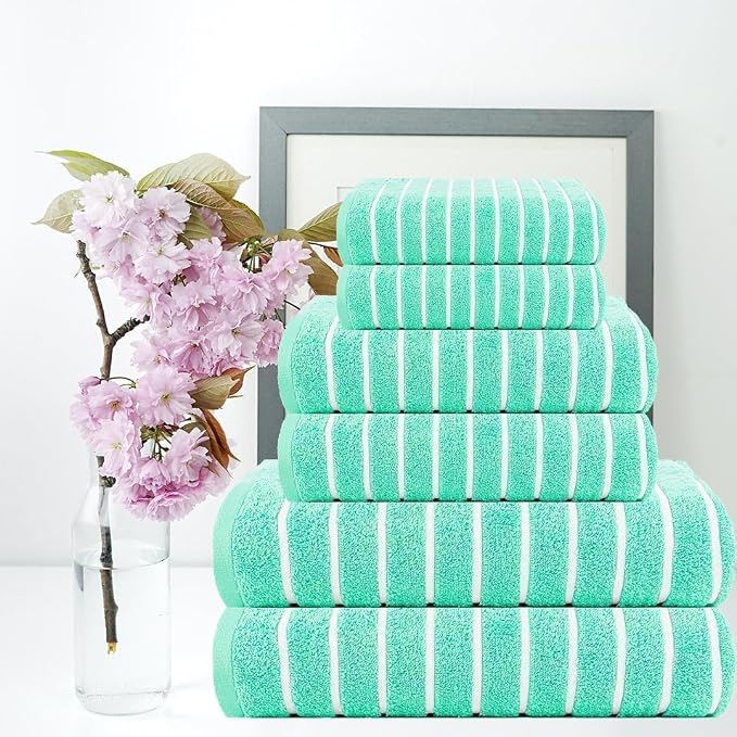 CASA COPENHAGEN Ecstatic 6Pcs 100% Egyptian Cotton Large Designer Towels Gift Set- Blue-Green, 600GSM, 2Bath 2Hand 2Washcloths, Bath Towels for Bathroom (Box Pack, Gift Set for Women & Men)