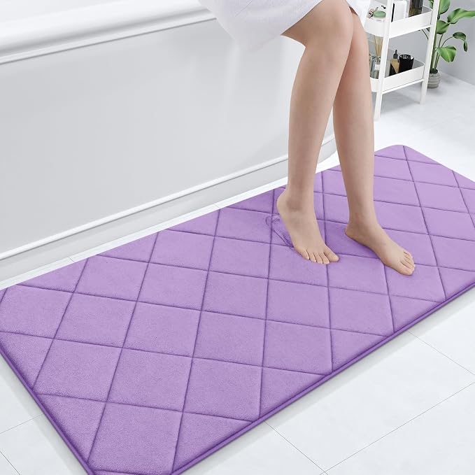 OLANLY Memory Foam Bath Mat 70x24, Ultra Soft and Absorbent Bathroom Rugs | Lavender, Quick Dry, Machine Washable Shower Bath Rugs, Comfortable Bath Carpet for Bathroom Floor, Tub and Shower