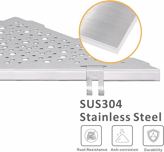 WELLUP Shower Shelf Brushed Nickel 2 Pack,Corner Shower Shelf with 4 Hooks | 304 Stainless Steel Corner Shelf Recessed, Shower Corner Shelf for Tile Wall,Holds 15 lbs,Hollowed Drainage,Easy Install