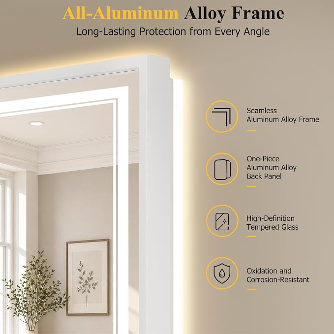36"x48" LED Bathroom Mirror with Lights, Backlit + Front Lit, Anti-Fog | Lighted Bathroom Mirror with One-Piece Aluminum Alloy Frame, HD Shatterproof Tempered Glass, Dimmable, Memory Function
