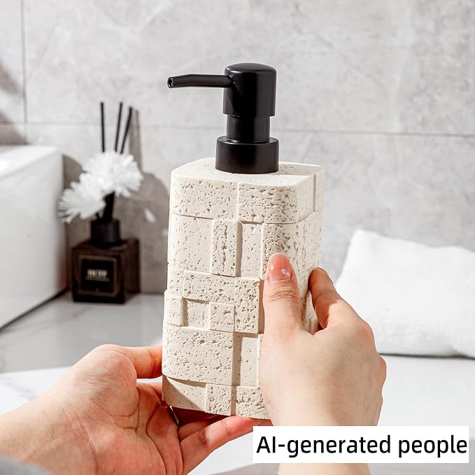 Soap Dispensers,2 PCS,13.53 OZ,Luxurious Faux Travertine,Cream | Modern,Hand Dish Lotion Shampoo and Conditioner Dispenser,Empty Bottle,No Leak Rustproof Pump for Bathroom Countertop Kitchen