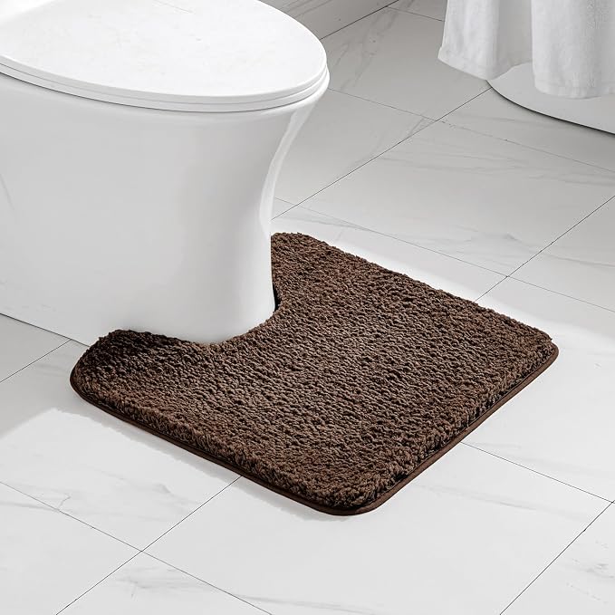 MIULEE Brown Toilet Bathroom Rug U-Shaped Microfiber Bath Mat 20x20 Inch | Absorbent, Non Slip, Quick Dry, Fluffy Bath Rugs for Bathroom Floor Tub Showers, Machine Washable