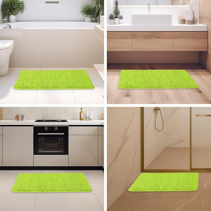 Lime Green Bathroom Rugs – Absorbent and Washable Bath Mat, Non-Slip, Thick Soft Chenille Bath Rugs for Bathroom Floor, Shower, Sink - 24" x 36"