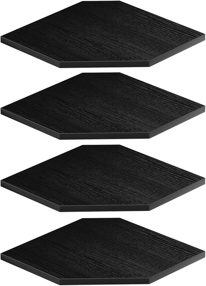 JJL Corner Shelves, 12 Inch Corner Shelf Wall Mounted with Wire Hole, 4 Tier 13.3 Inch Deep Wooden Corner Hanging Shelving for Wall Storage, for Speaker, Cable Box, Black