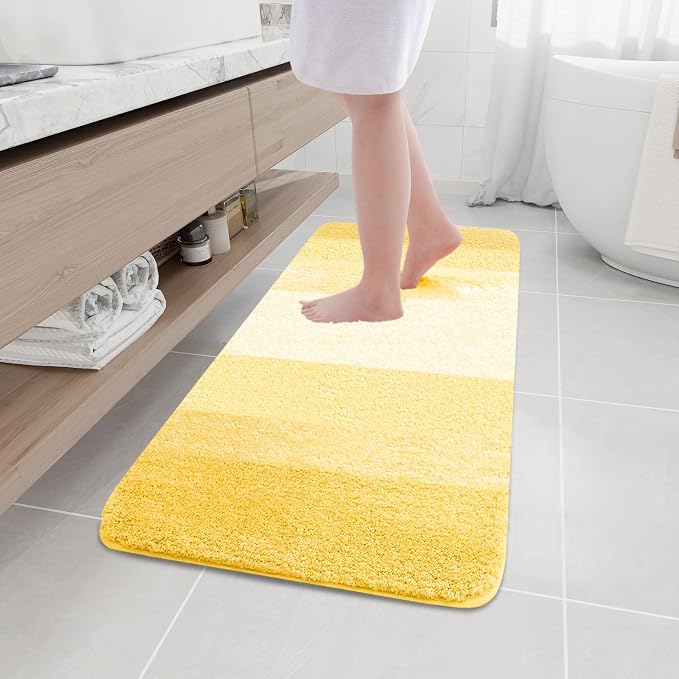 Arotive Microfiber Bathroom Rugs, Shaggy Soft Absorbent Bath Rug, 47x17 | Yellow, Rubber Backing Thick Plush Machine Washable Dry Bath Mats for Bathroom, Tub and Shower, Rectangular