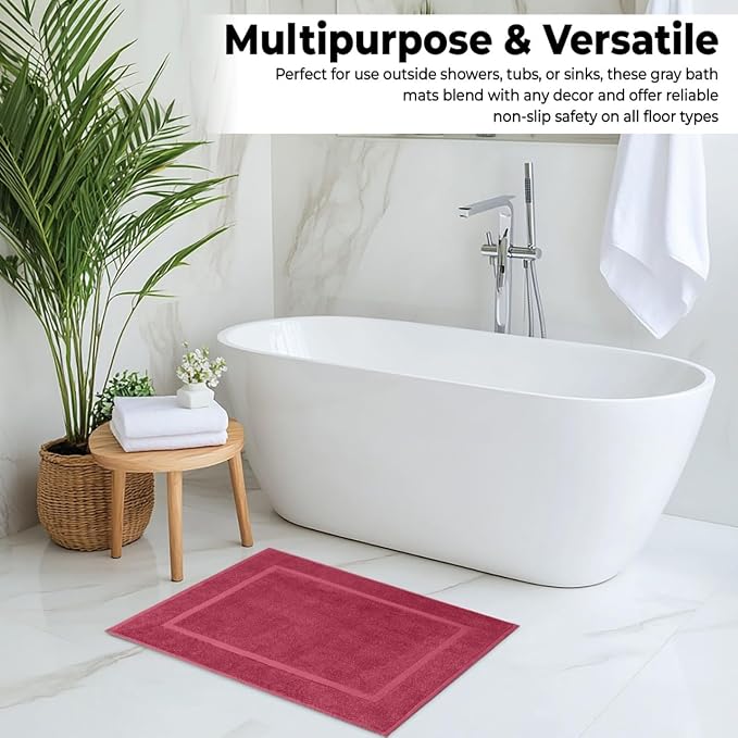 KAHAF COLLECTION Bath Mat Floor Towel Set - Absorbent Cotton Hotel Spa Shower/Bathtub Mats [Not a Bathroom Rug] (Burgandy, 2 Pack (16"x24"))