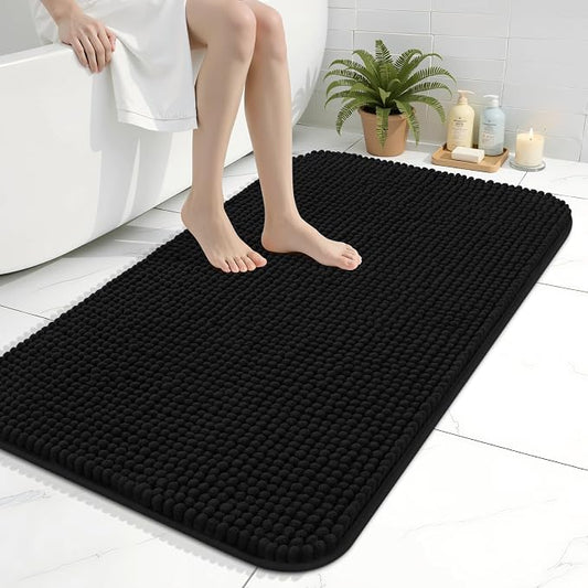 Arotive Chenille Bathroom Rugs 36x24, Soft Absorbent Bath Mat, Black | Rubber Backing, Machine Washable Dry Bath Mats for Bathroom Floor, Tub and Shower, Home Decor Accessories