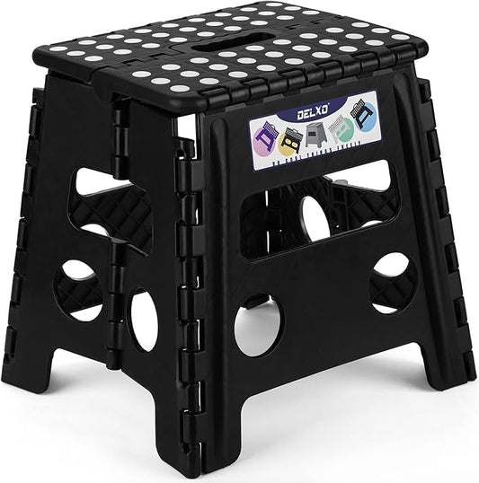 Delxo Folding Step Stool 13 Inch,300 Lbs Step Stool for Adults Black | Foldable Step Stool 13",Non-Slip Foot Stools with Handle,Lightweight Collapsible stools for Kitchen,Bathroom,Bedroom,Garden