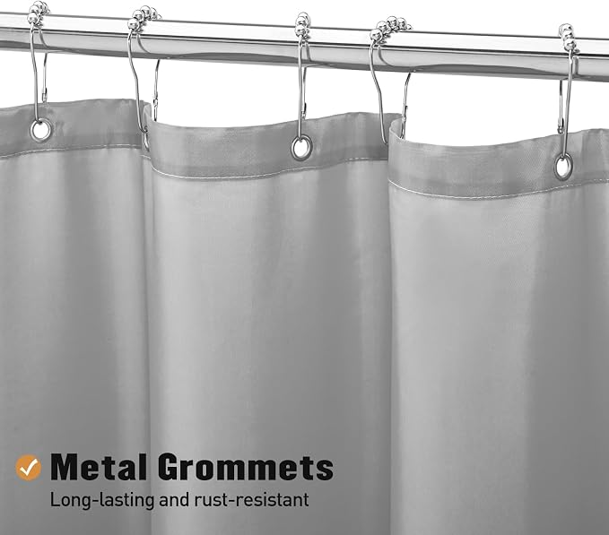 MitoVilla Extra Long Grey Shower Curtain Liner, Fabric Bath Curtain Liner with Hooks for Hotel Bathroom Decor, Water Proof, Machine Washable, 72 x 84 Inch