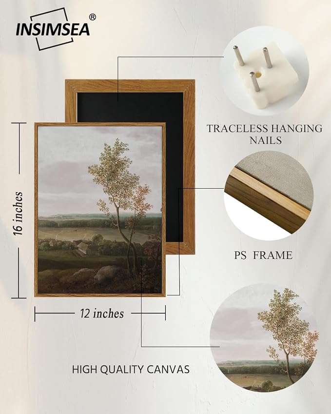 InSimSea Framed Canvas Prints Art Vintage Decor, Rural Farmhouse Scenery Home Wall Decor Countryside Landscape Paintings, Wall Art for Living Room, Dining Room, 12"x16"
