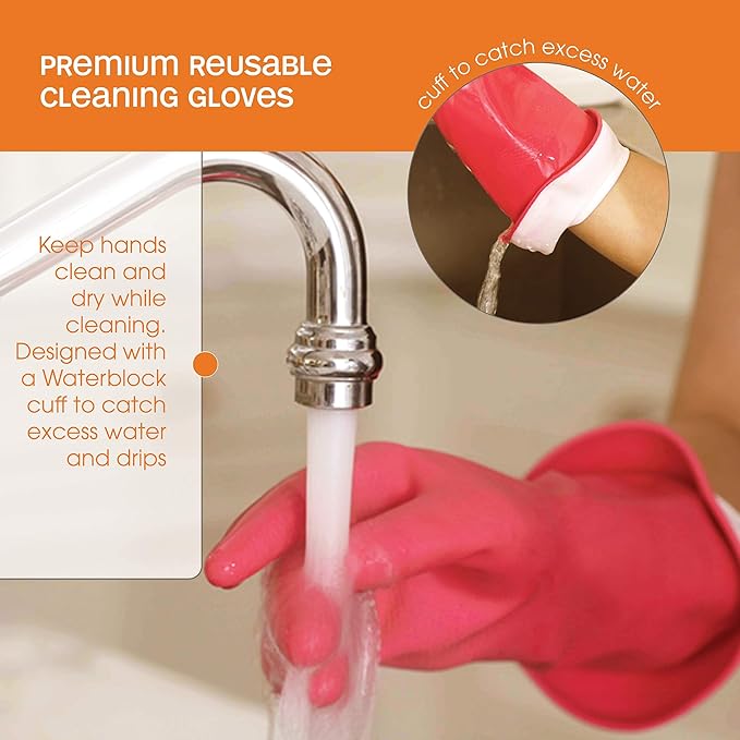 Casabella Premium Waterblock Reusable Household Cleaning Gloves, Medium (Pack of 2)