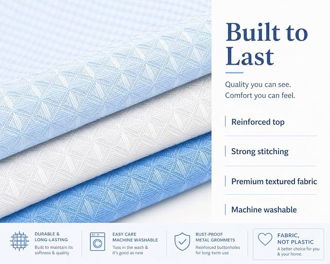 Dainty Home Ombre Waffle Weave Shower Curtain 70 x 72 Blue Textured Fabric Shower Curtain, Hotel Style Waffle Weave Bathroom Curtain, Water Resistant Polyester Ombre Shower Curtain