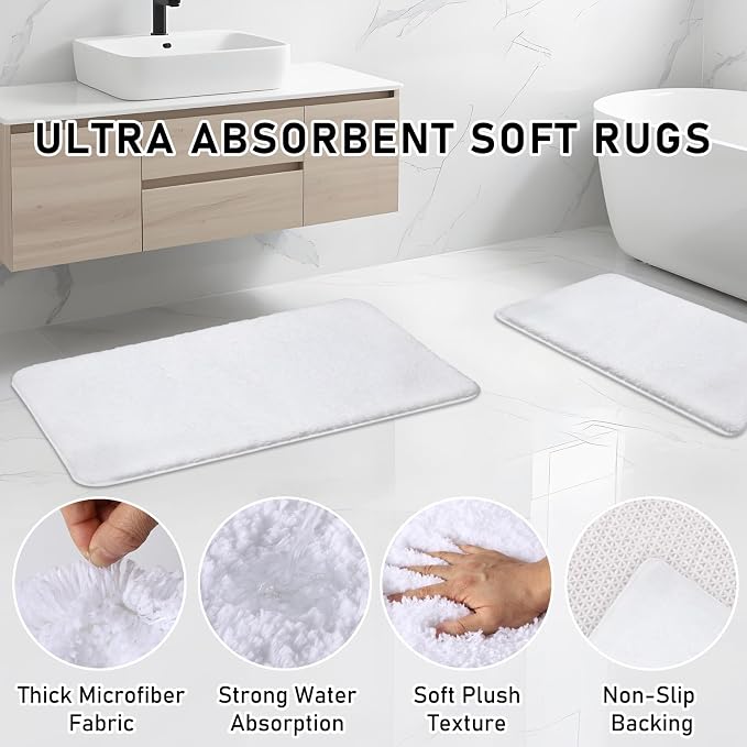 Bathroom Accessory Set - Bathroom Set, 27PC Bathroom Accessories Set, White Bathroom Sets with Shower Curtain and Rugs, Mini Trash Can, Toilet Brush, Trash Can & Soap Dispenser