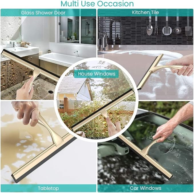 Shower Squeegee for Doors & Windows, All-Purpose, Stainless Steel, 14 Inch, Golden | Stainless steel,Golden in color,All-purpose