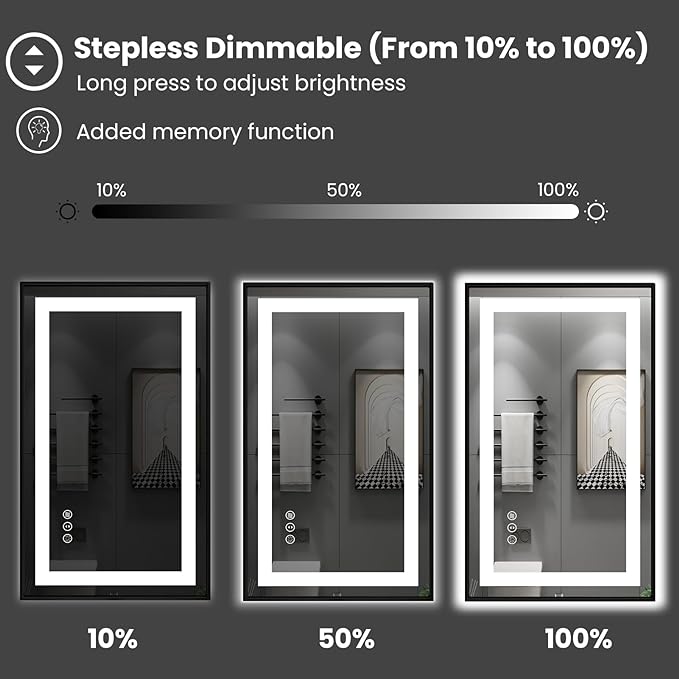 40"X30" LED Bathroom Mirror with Black Frame, Front Lit and Backlit | Metal Framed Mirror, Stepless Dimmable, HD Reflection, Anti-Fog, Shatter-Proof, Memory, 3 Colors Lighting, UL Listed.