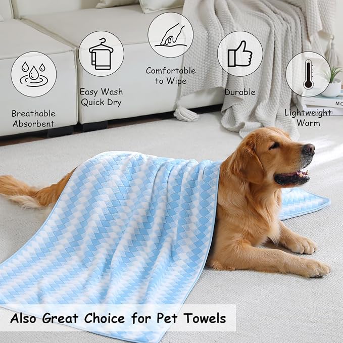 12 Pcs Blue White Diamond Towel Set-4 Bath Towels,4 Hand Towels,4 Washcloths Soft Polyester Towels with Loop Absorbent Shower Towel Quick Dry Beach Chair Towel Family Towels for Bathroom Spa Gym Pool